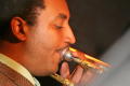 Photograph: [Close-up of trombone player]