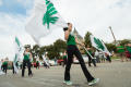 Photograph: [UNT Colorguard in Homecoming Parade]