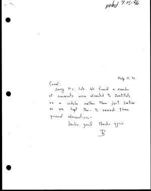 Primary view of object titled '[Letter from Bill McCarter to Carol Wyrick, July 15, 1996]'.