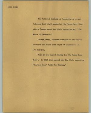 Primary view of object titled '[News Script: Boys Choir]'.