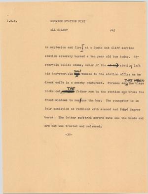 Primary view of object titled '[News Script: Service station fire]'.