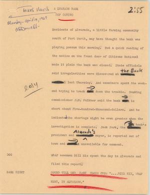 Primary view of object titled '[News Script: Alvarado Bank]'.