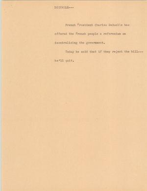 Primary view of object titled '[News Script: de Gaulle]'.