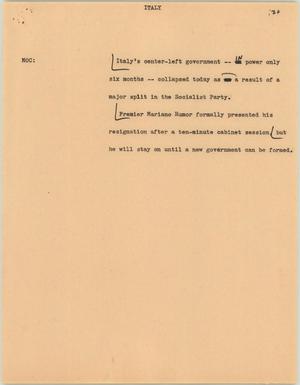 Primary view of object titled '[News Script: Italy]'.