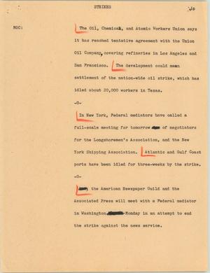 Primary view of object titled '[News Script: Strikes /multiple stories]'.