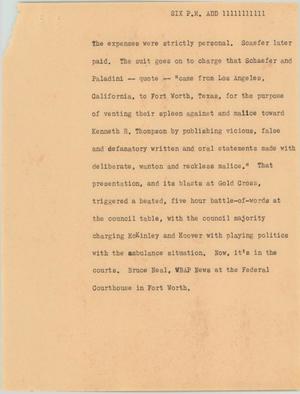 Primary view of object titled '[News Script: Six pm add]'.