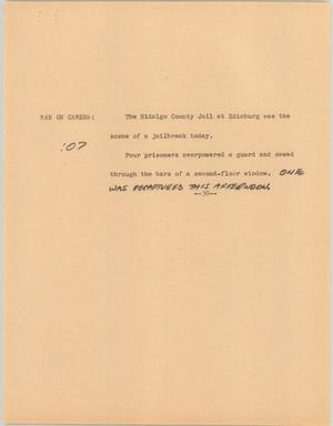 Primary view of object titled '[News Script: County jail break]'.