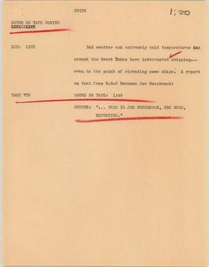 Primary view of object titled '[News Script: Bad weather affects ships]'.