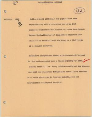 Primary view of object titled '[News Script: Dallas / Houston schools]'.