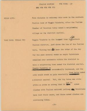 Primary view of object titled '[News Script: Italian rioting]'.