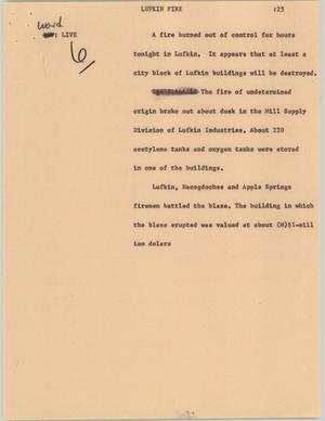 Primary view of object titled '[News Script: Lufkin fire]'.