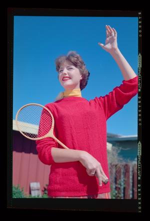 Primary view of object titled '[Carol with a Tennis Racquet]'.