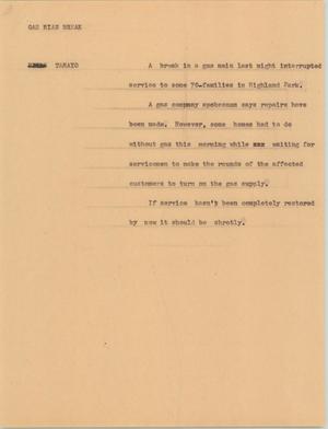 Primary view of object titled '[News Script: Gas main break]'.