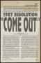 Clipping: [Clipping: 1987 Resolution "Come Out"]