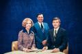 Photograph: [Photograph of Sharon Noble, Ron Godby, and Lee Elsesser sitting at a…