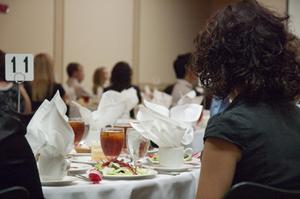 Primary view of object titled '[Anai Arzola at etiquette dinner]'.