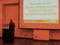 Photograph: [Gilda Garcia speaking at the Fall Welcome]