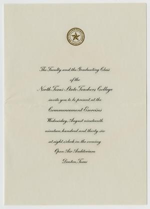 Primary view of object titled '[Commencement Invitation for North Texas State Teachers College Commencement, August 19, 1936]'.