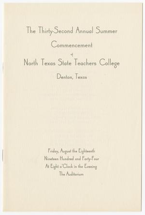 Primary view of object titled '[Commencement Program for North Texas State Teachers College, August 18, 1944]'.