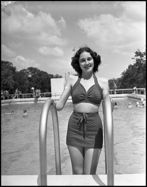 Primary view of object titled '[Dorothy Burch Exiting the Outside Pool]'.