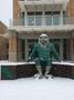 Photograph: [Snow day on University of North Texas (UNT) campus featuring Scrappy]