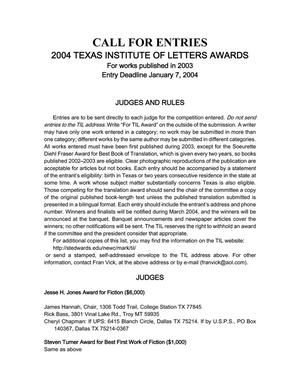Primary view of object titled 'Call for Entries, 2004 Texas Institute of Letters Awards'.