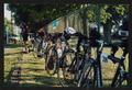 Photograph: [Bikes chained along a fence: Lone Star Ride 2002 event photo]