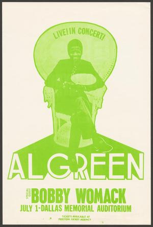 Primary view of object titled '[Concert poster: Al Green, special guest Bobby Womack, July 1, (1973)]'.
