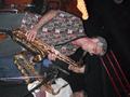 Photograph: [Man plays saxophone at Vicky G. Moerbe tribute concert, 1]