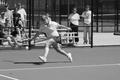 Photograph: [UNT women's tennis player hits forehand during Stephen F. Austin mat…