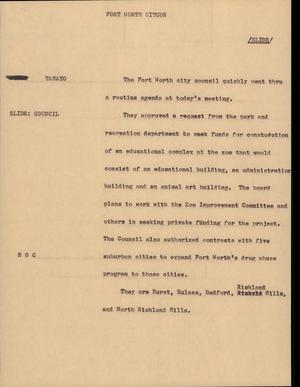 Primary view of object titled '[News Script: Fort Worth Citcon]'.