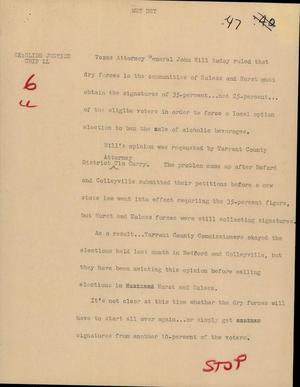 Primary view of object titled '[News Script: Wet Dry]'.