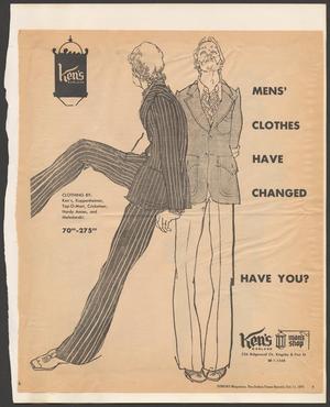 Primary view of object titled '[Advertisement: "Mens' Clothes Have Changed Have You?"]'.