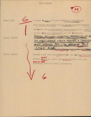 Primary view of object titled '[News Script: West Germany]'.