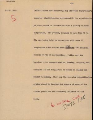 Primary view of object titled '[News Script: Burglary]'.