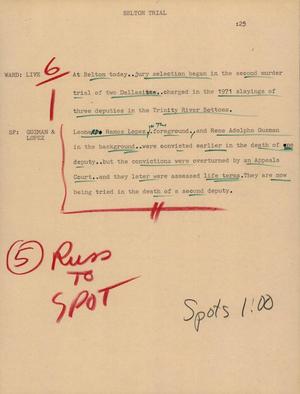 Primary view of object titled '[News Script: Belton trail]'.