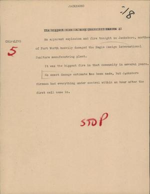 Primary view of object titled '[News Script: Jacksboro]'.