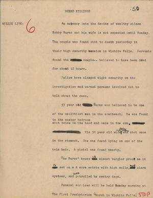 Primary view of object titled '[News Script: Burns killings]'.
