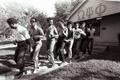 Photograph: [Line dance at fraternity house]