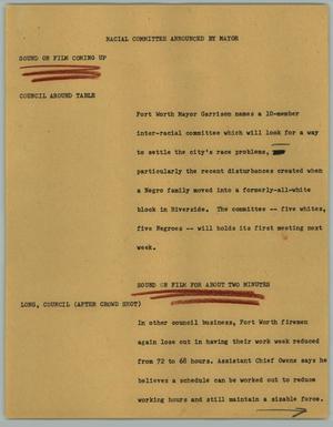 Primary view of object titled '[News Script: Racial Committee Announced by Mayor]'.
