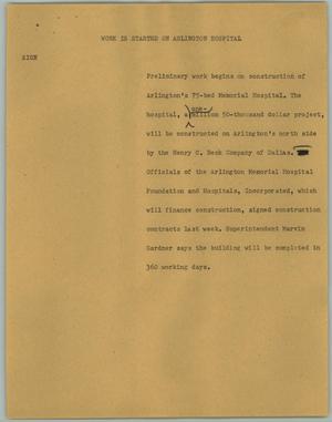 Primary view of object titled '[News Script: Work is Started on Arlington Hospital]'.