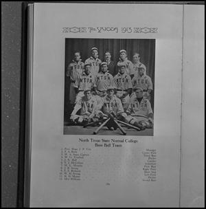 Primary view of object titled '[Book page featuring NTSN's 1913 baseball team]'.