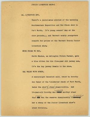 Primary view of object titled '[News Script: Junior Livestock Show]'.