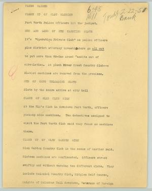 Primary view of object titled '[News Script: Clubs raided]'.