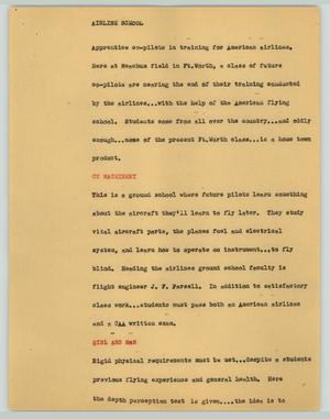 Primary view of object titled '[News Script: Airline school]'.