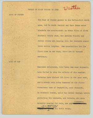 Primary view of object titled '[News Script: Threat of flood passes in area]'.