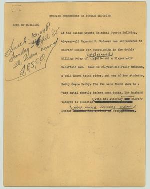 Primary view of object titled '[News Script: Husband surrenders in double shooting]'.