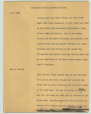 Primary view of object titled '[News Script: Suspicious officer arrests burglars]'.