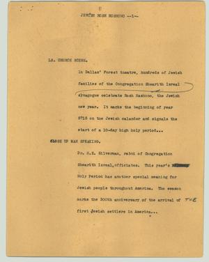 Primary view of object titled '[News Script: Jewish Rosh Hoshono]'.