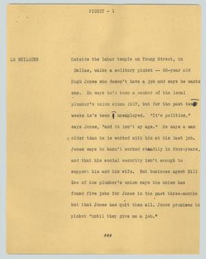 Primary view of object titled '[News Script: Picket]'.